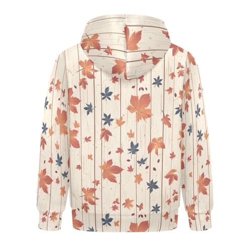 KLL Autumn Leaf on Old White Wooden Toddlers and Girls' Sweatshirts Sweater Long Sleeve Hooded Pullover Shirts Kangaroo2