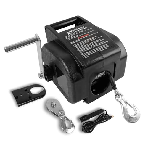 Electric Boat Winch 5000LBS 12V Remote Marine Towing Portable Ship Steel Trailer Cable 5MM X 10.5M Powerful with Non-Slip Handle