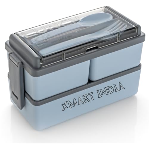 Image of Xmart India Plastic Lunch Box Comes with 3 Detachable Box, 2 Spoons & Stylish Lid Bpa Free, Tiffin Box for School,Lunch Box for Office use,Lunch Box for Kids Boys & Girls