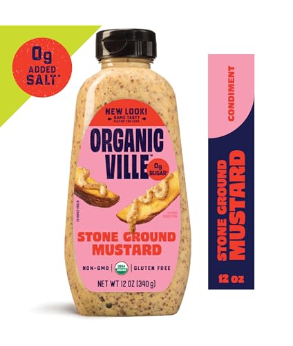 Image of Organicville Stone Ground Mustard - Organic Mustard, 0g Added Sugar, Mustard Stone Ground Organic, Vegan, Gluten Free, USDA Organic, Non-GMO, Whole 30, Paleo, Keto-Friendly - 12 Oz