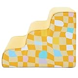 PJDDP Pet Foam Steps, 3 Step Foam Pet Stairs,Sturdy Dog Ramp for Couch,Lightweight Dog Ladder with Non-Slip Bottom,Washable Movable Dog Slope Stairs for Small Older Injured Dogs Cats,Yellow