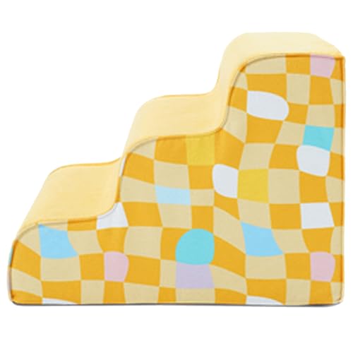 PJDDP Pet Foam Steps, 3 Step Foam Pet Stairs,Sturdy Dog Ramp for Couch,Lightweight Dog Ladder with Non-Slip Bottom,Washable Movable Dog Slope Stairs for Small Older Injured Dogs Cats,Yellow