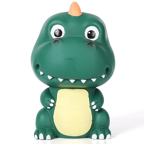 H&W Dinosaur Money Bank with Lovely Big Head, Shatterproof Tyrannosaurus Rex Piggy Bank, First Coin Bank, Best Christmas Birthday for Kids Boys Girls Home Decoration (Deep Green)
