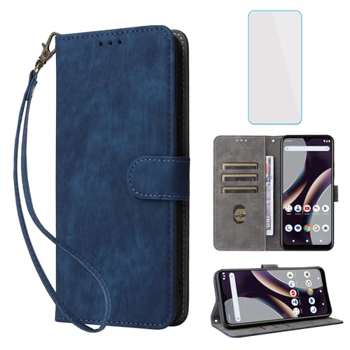 IUQXU for AT&T Calypso 4 / Cricket Debut S2 Wallet Phone Case with Screen Protector [RFID Blocking] Leather Kickstand Women Men Cell Phone Case for Cricket Debut S 2 U380AA AT&T Calypso4 Blue