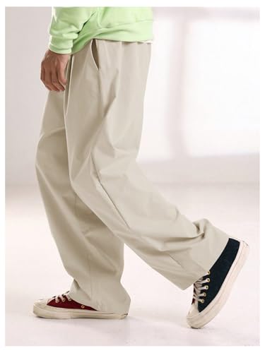 OYOANGLE Men's Wide Leg Baggy Pants Elastic Drawstring Waist Solid Casual Trousers with Pockets2