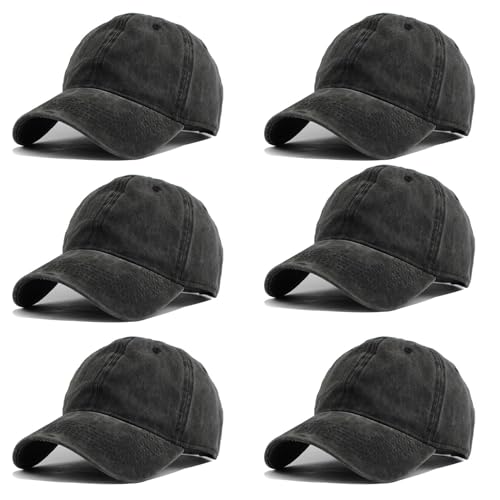 Image of 6 Pack Distressed Baseball Cap Washed Cotton Dad Hat for Men Women