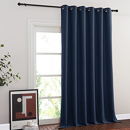 NICETOWN Blackout Navy Blue Curtain 102 inches Long, Grommet Thermal Insulated Room Divider Drape Extra Wide Window Treatment for Sliding Glass Door/Living Room, W80 x L102, 1 Panel