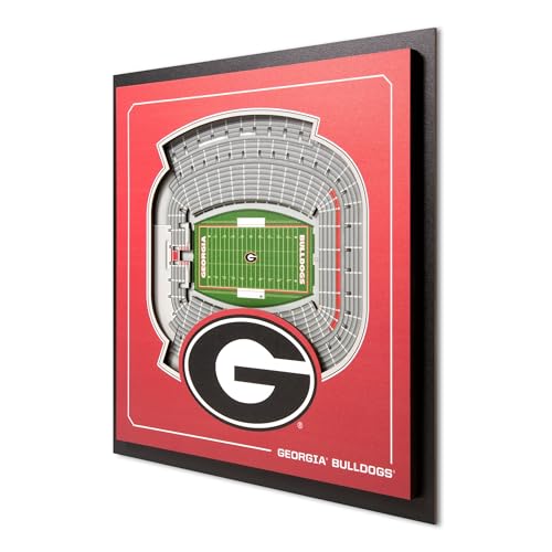 YouTheFan Officially-licensed NCAA Georgia Bulldogs Stadium Series 3D Wall Art - multi-layer team stadium replica, detailed sports fan gift, indoor decor