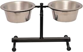 Comedouro Regulável de Alumínio M Para Cães Cachorro Porte Médio 1300 ml - Preto