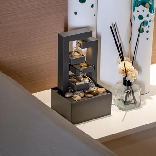 Puulye Desktop Waterfall Fountain Small- 9.65\" Relaxation Tabletop Fountain with Soothing Sound for Office & Home Decor - Desktop Water Fountain Feature with Natural Stones