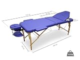 Wellcore Składany Drewniany Stół do Masażu Wellcore, 185 x 65 cm z Oparciem PlUS, Niebieski