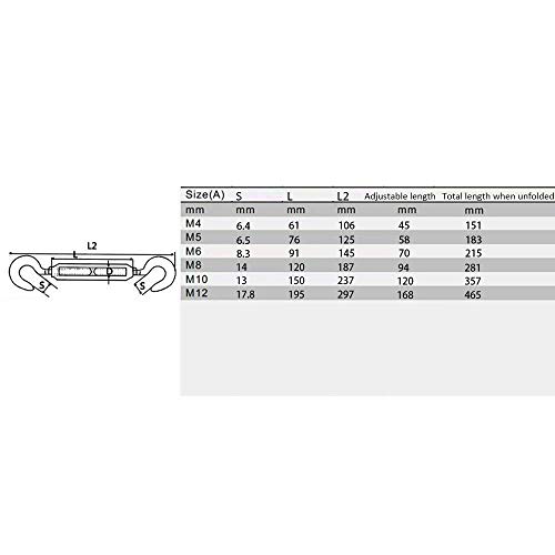 Eoocvt 5Pcs M6 Stainless Steel 304 Turnbuckle Wire Rope Tension (Hook & Hook) #TOP6