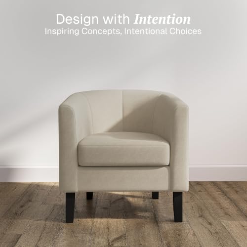 Image of BELLEZE Accent Barrel Chair, Set of 2 Linen Round Club Tub Sofa Corner Chair with Flared Legs and Cozy Soft Padding for Living Room Bedroom Waiting Room - Beige