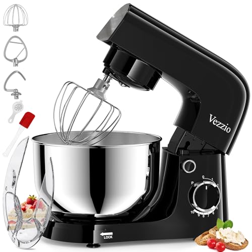 Vezzio Small Stand Mixer,4.5 liters Food Mixers for Baking,1500W 10-Speed Kitchen Cake Mixers,Electric Kitchen Mixers with Small form-factor, Easy to use and Lightweight(4.5L, Black)