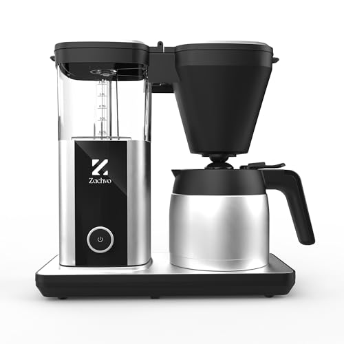 ZACHVO cafetera de goteo con jarra térmica y depósito de 1,25 L, cafetera eléctrica filtro 10 tazas, sistema antigoteo, apagado automático, acero inoxidable, PID 92 °C, 4,5 min preparación rápida