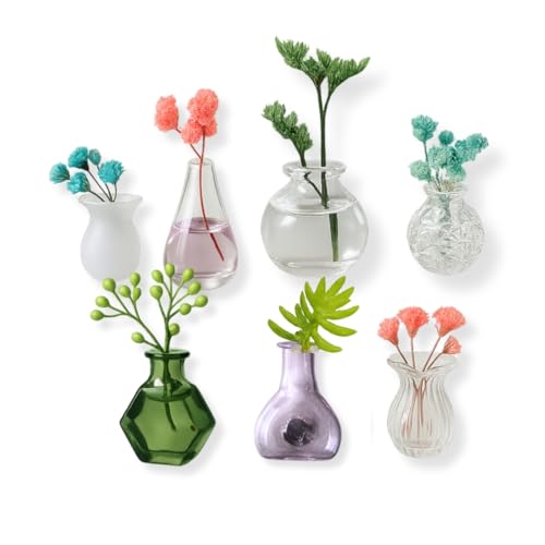 Image of Mini Bud Vases Magnetic for Fridge – Cute 3D Creative Tiny Ceramic & Glass Flower Vase Magnets for Refrigerator, Kitchen, Locker, Office & Gift Ideas