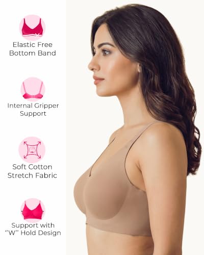 Image of Tweens Cotton Padded Bonded Bra for Women | Full Coverage Wire-Free Bra | Seamless No-Dig Comfort | Breathable Cotton | Elastic-Free Bottom Band & Side Wings | Pack of 1|