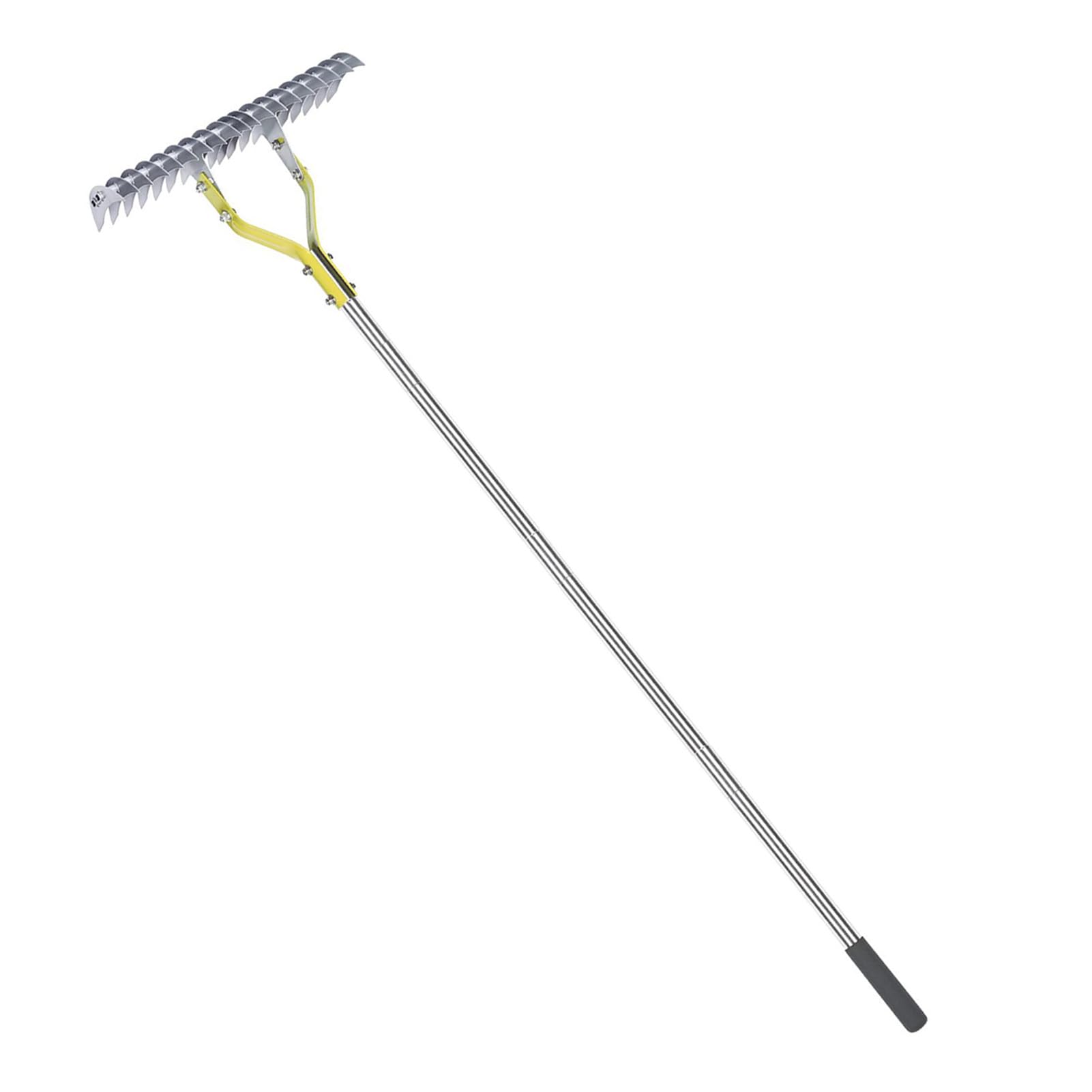 Hidyliu Rastrillo de Paja Ergonómico de Acero Inoxidable de 15 Pulgadas para Limpieza del Jardín, Herramienta Eficaz de Eliminación de Hierba Muerta y Hojas