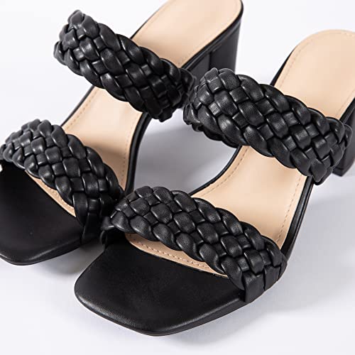 N.N.G Women Heels Sandals Braided Block Nude Summer Chunky Square Leather Woven Comfort Strappy Dress Casual Pumps Mules3