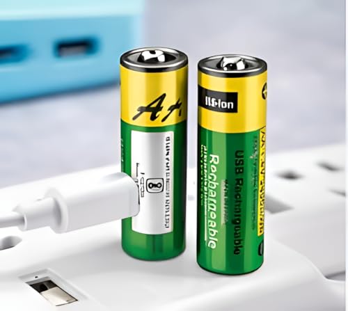 Image of AAA Rechargeable Battery 800 mWh & 1.5V Lithium Ion USB Type-C Charging Cell, Triple A Direct Charge Battery with LED Indicator, Fast Rechargeable Battery for Remote, Mouse, Toys (1 Pair)