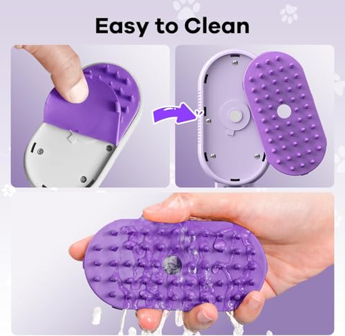 Miniatura 5 de Cepillo Vapor Para Gatos Perro, 5-In-1 Multifuncional Cepillo A Vapor Para Mascotas Con Tanque De Agua Y Recargable Para Desenredar Nudos Y Pelos Sueltos En Animales, Morado