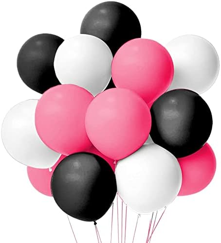 Lxnoap 12 Hot Pink 12 Black 12 White Party Balloon Kit