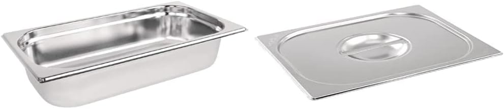 Vogue K929 Stainless Steel 1/3 Gastronorm Pan 2.5Ltr/65mm Deep Food Container, Silver & K969 Stainless Steel Lid with Centre Handle for 1/3 Gastronorm Pan