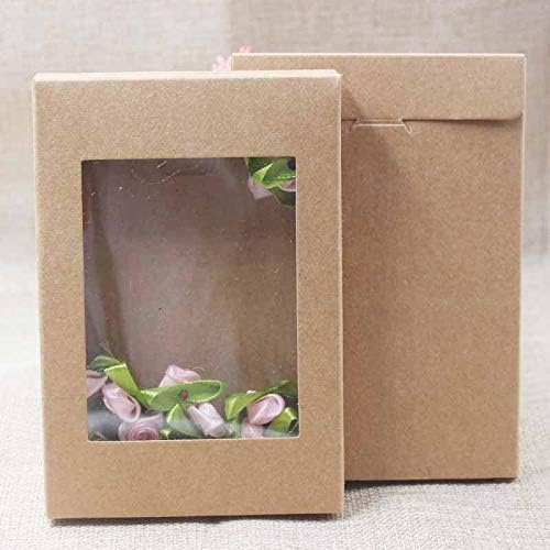 20/50Pcs Multi Color Paper Gift Package&Display Box with Clear PVC Window Wedding Candy Boxes Kraft Paper Gift Packaging Boxes (Brown,20pcs)
