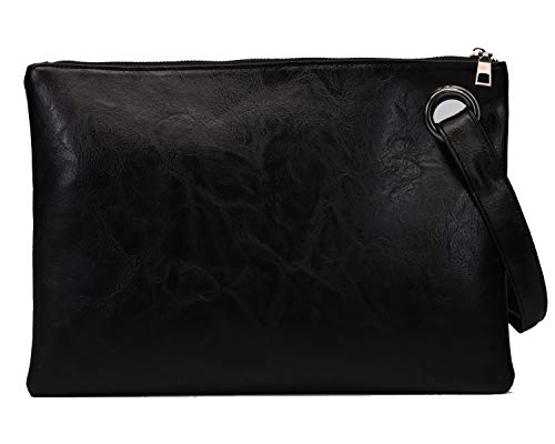 Image of Amaze Women's Oversized Envelope Clutch Purse, Large PU Leather Evening Bag with Wristlet Strap for Wedding & Party