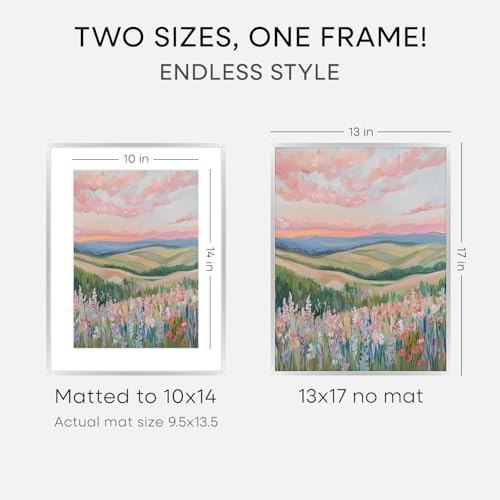 Image of Homeforia 13x17 Picture Frame Silver, High End Metal 13x17 Frames with Mat 10x14 for Photo, 13 x 17 Silver Poster Frame Matted to 10 x 14 Print, 17x13 Hanging Frame, Tempered Glass, Wall Kit, Set of 3