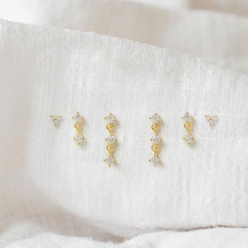 Image of Gold Plated Earrings for Women, 14k Gold Plated Earring Stack Hypoallergenic Pearl Drop Earring Dainty Earrings for Women Trendy Cute Small Huggie Hoop Earring Fashion Womens Jewelry