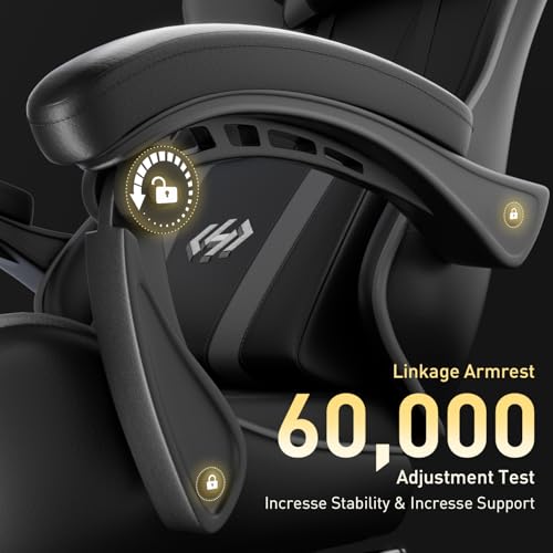 Image of HLDIRECT Gaming Chair, Ergonomic Computer Office Chair with Lumbar Support, Footrest, Headrest, PU Leather, 360 Swivel, Adjustable Height, Metal Frame, 200 lbs Capacity (Black&Grey)