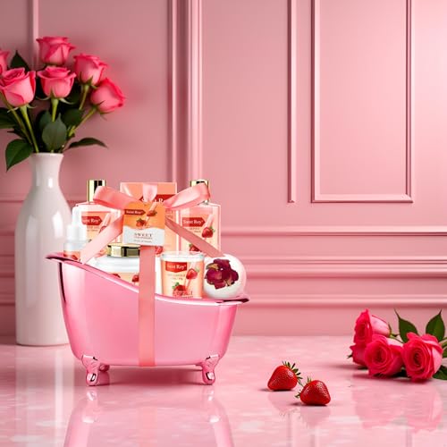 Spa Kit for Women, Bath & Body Gift Set, Luxury Home Spa Bath Gift Basket, Strawberry Scented Bath Set Christmas Gifts for Women, Pamper Gifts for Girls & Teens, Birthday Gift, Bath Self Care Gift - Image 7