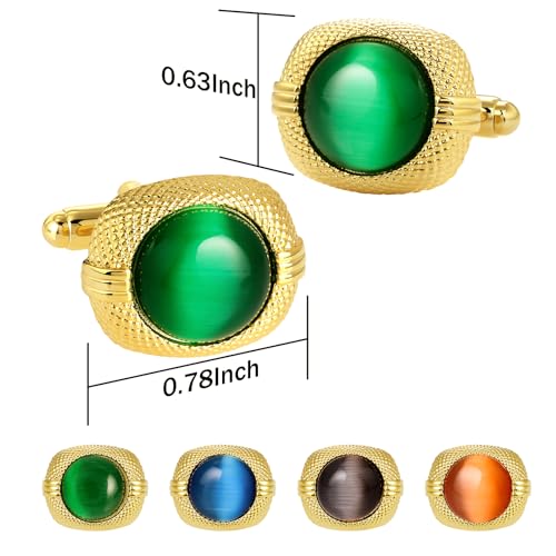 Gemelos para hombre con gema ojo de gato verde miniatura 5