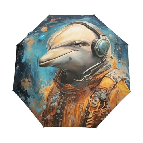 KAAVIYO Fancy Watercolor Dolphin Umbrella Windproof Automatic Foldable Umbrells Auto Open Close for Men Women Kids