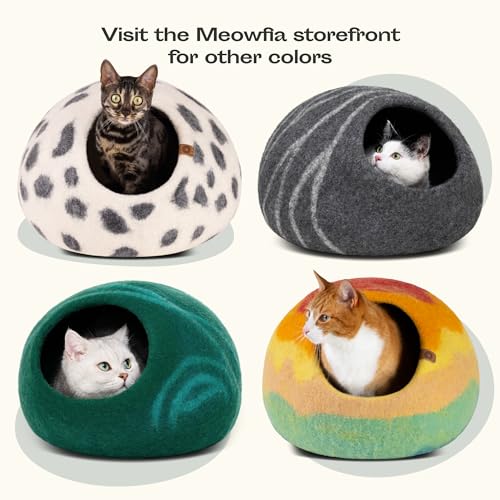 Image of MEOWFIA Cat Cave - Premium Felt Cat Bed Enclosure for Indoor Cats, Handmade Merino Wool (Emerald, Medium)