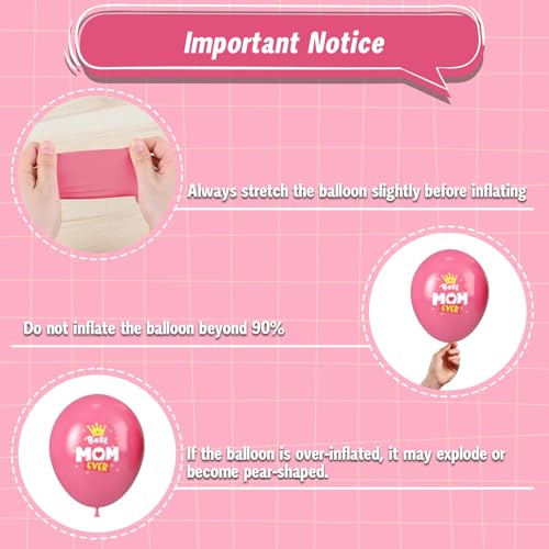 Image of Mother's Day Balloons, 12 Inch Red Light Pink White Love You Mom Balloons with Heart Pattern for Women Mother's Day Party Mom Birthday Decorations