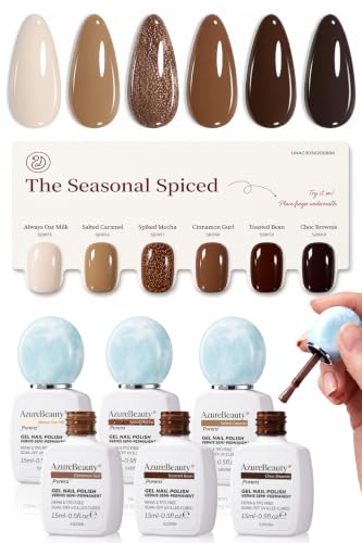 Image of AZUREBEAUTY HEMA-Free 15ML Nude Brown Gel Polish Set, 6 Fall Caramel Colors