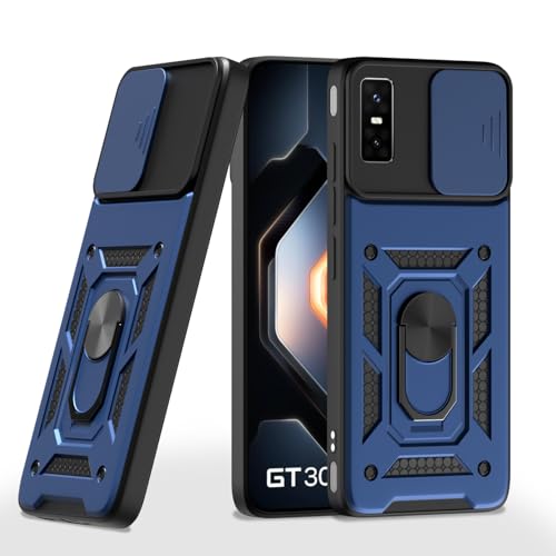 Image of Pikkme Back Cover for Infinix GT 30 Pro 5G | 360 Protection Case | Sliding Camera Shield Cover & Ring Holder Stand D10 Tough Armor Bumper Case (Blue)
