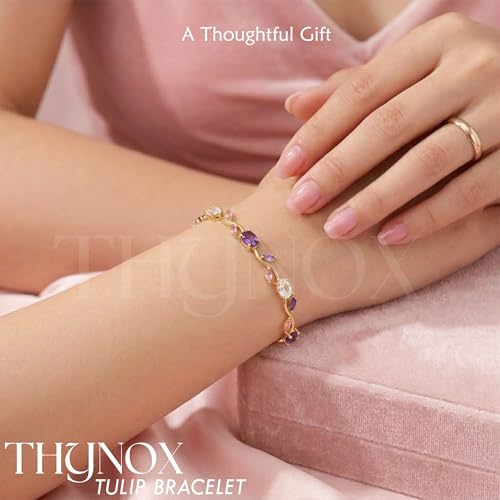 Image of THYNOX Tulip Bracelet for Women Stylish | Gold Plated Crystal Floral Jewellery | Adjustable Chain Wrist for Women & Girls Stylish | Elegant Tulip Bracelet for Women, Party & Daily Wear Accessory