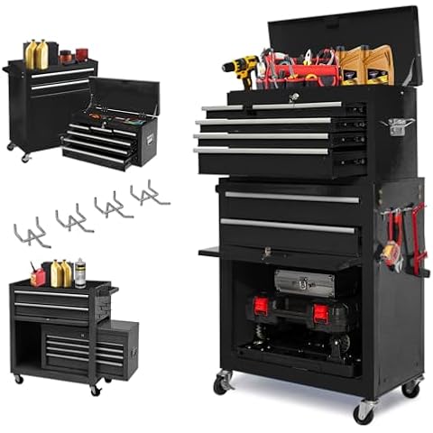 Granper 8-Drawer High Capacity Rolling Tool Chest, Detachable Tool Box with Lock, Movable Tool Chest, Tool Chest with Wheels, Heavy Duty Tool Cabinet for Work Shop, Garage and Warehouse(Black) Cover