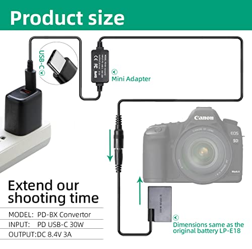 Image of DR-E18 DC Coupler LP-E17 Dummy Battery USB-C Cable PD Adapter ACK-E18 AC Power Adapter for Canon EOS Rebel SL3 SL2 T8i T7i T6i T6s 77D RP 850D 800D 760D 750D 200D Fully Decoded
