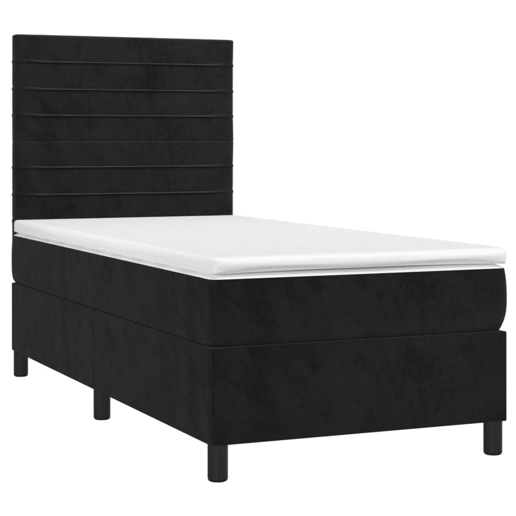 3136157 łóżko kontynentalne z materacem i materacem LED, kolor czarny, 90 x 190 cm, aksamitne