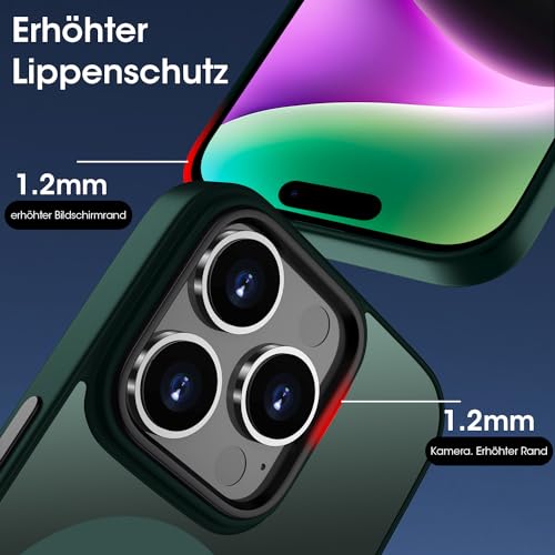 ORDA Magnetisch Hülle für iPhone 14 Pro 6,1 Zoll Kompatibel mit MagSafe,für iPhone 14 Pro Case Durchscheinende Matt Handyhülle Rückseite Dünn Stoßfest Schutzhülle Grün – Bild 6