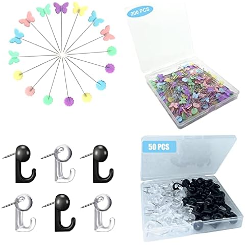 200pcs Sewing Pins with Butterfly and Flower+50pcs Push Pin Hooks Cover