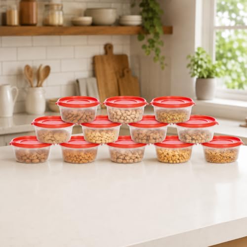 Image of Cutting EDGE Nesterware 500ml Stackable Food Container(Set of 12,Light Red) | BPA-free plastic, stackable design, leak-proof, kitchen storage, pantry, fridge, meal prep, reusable, travel use