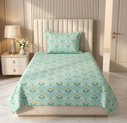 Image of HOMEKART Cotton Single Bedsheet with 1 Pillow Cover | 210 TC Premium Cotton Bed Sheet | Soft, Breathable, Lightweight & Wrinkle Resistant | 60 x 90 Inches Single Size Bedding