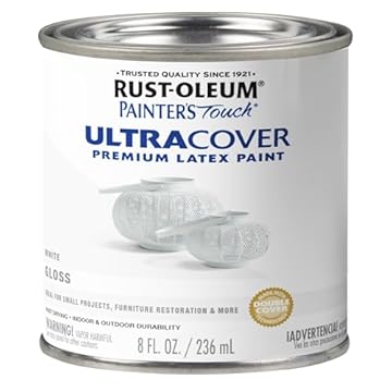 Rust-Oleum 1992730 Painter's Touch Latex Paint, Half Pint, Gloss White 8 Fl Oz (Pack of 1)