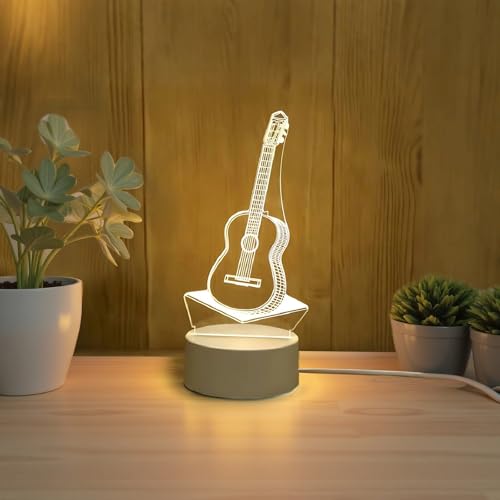Luz nocturna 3D para guitarra LED de 7 colores con panel de acrílico y control táctil de 20x10.5 cm 4