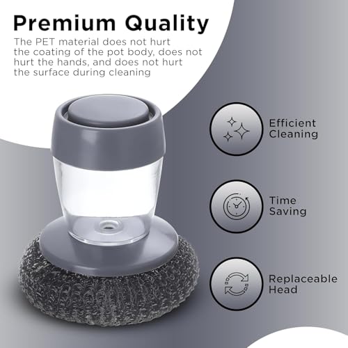 Image of Soap Dispensing Palm Brush, Kitchen Cleaning Scrubber with Liquid Dispenser, Dish Washing Brush with Refillable Handle for Utensils, Sink & Household Cleaning